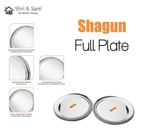 Shri & Sam Stainless Steel High Grade Shagun Dinner Plates - Image 2